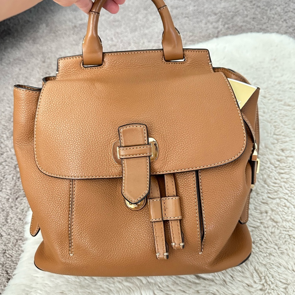 Like New Michael Kors Romy Acorn/Brown Pebbled Leather Backpack with Dust Bag - Picture 4 of 14